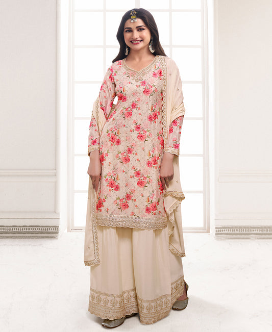 Prachi Desai'S Elegant White Floral Printed Straight Suit For Women Pakistani Style