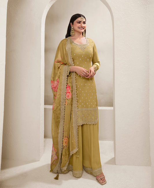 Designer Yellow Chifon Straight Suit For Women