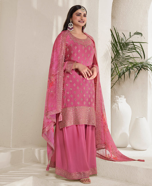 Designer Pink Chifon Straight Suit For Women