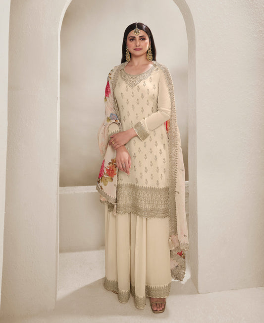 Designer White Chifon Straight Suit For Women