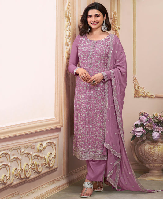 Violet Chinon Silk Straight Suit For Women