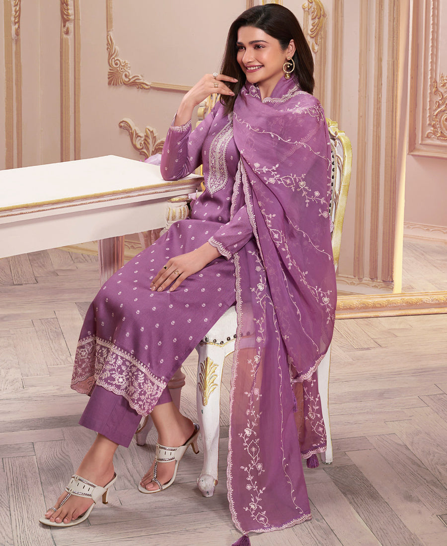 Trendy Lavender Straight Suit For Women