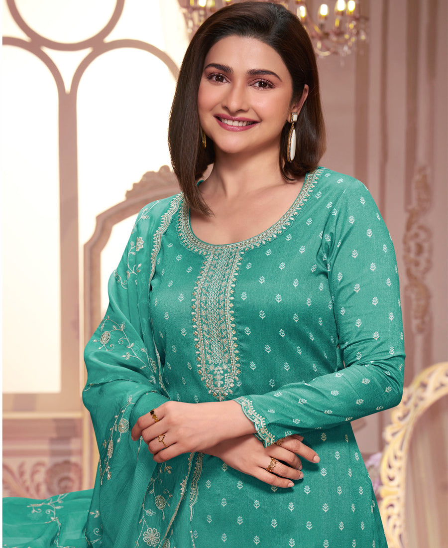 Trendy Sea Green Straight Suit For Women