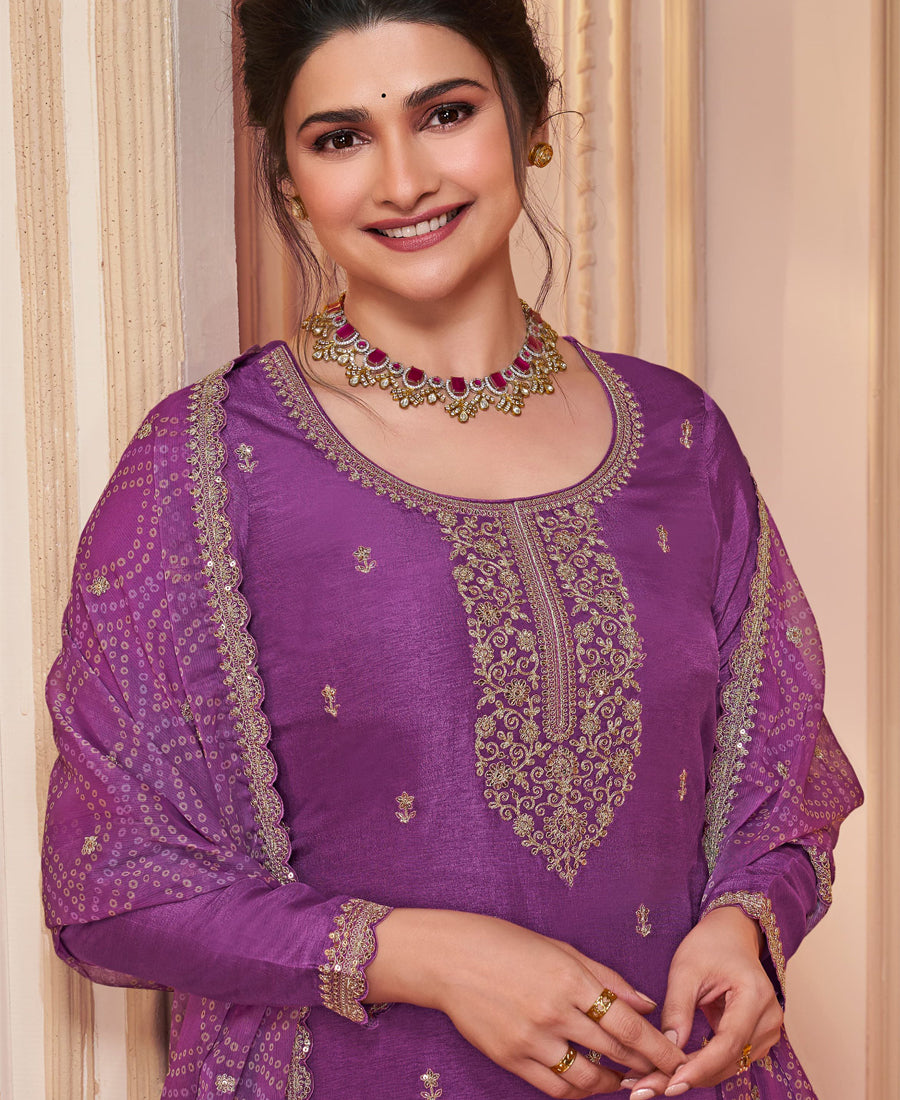 Latest Purple Georgette Straight Suit For Women Festive Wear