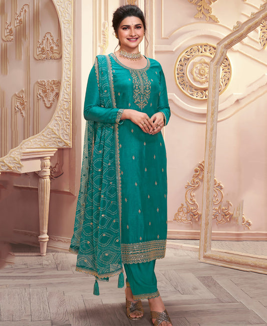 Latest Aqua Blue Georgette Straight Suit For Women Festive Wear