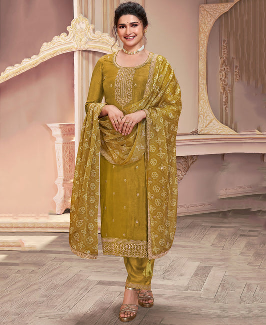 Latest Mustard Georgette Straight Suit For Women Festive Wear