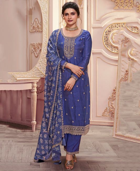 Latest Royal Blue Georgette Straight Suit For Women Festive Wear