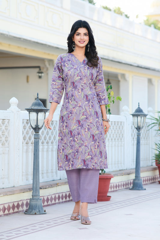 Women's Printed Cotton Fabric Straight Kurta, Pant Set.