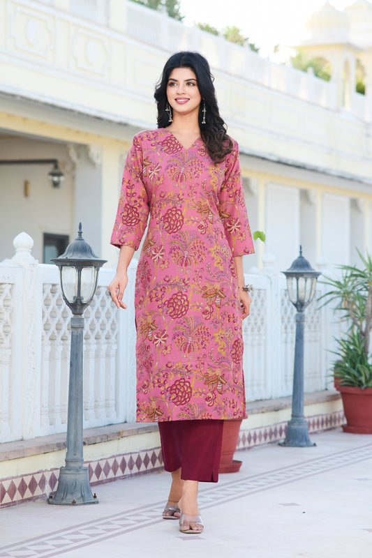 Women's Printed Cotton Fabric Straight Kurta, Pant Set.