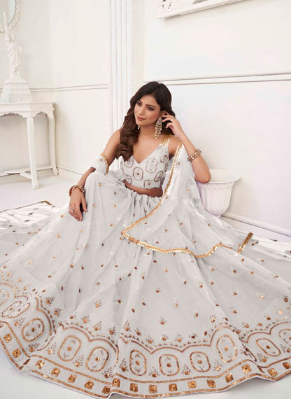 OFF WHITE COLOR NET FABRIC LEHENGA CHOLI