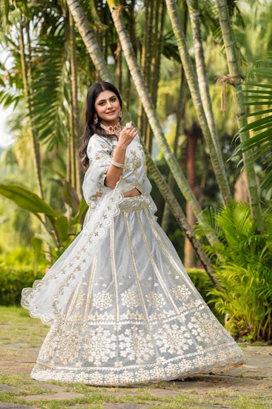 Light Grey Mirror Work Lehenga