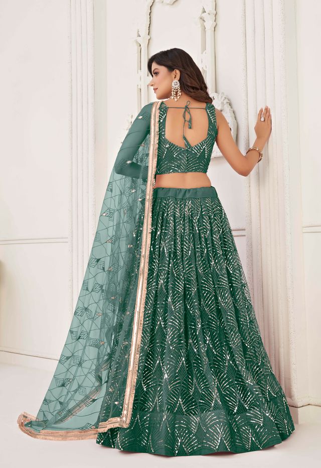 GREEN COLOR NET FABRIC LEHENGA CHOLI