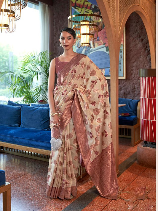  Light pink woven saree