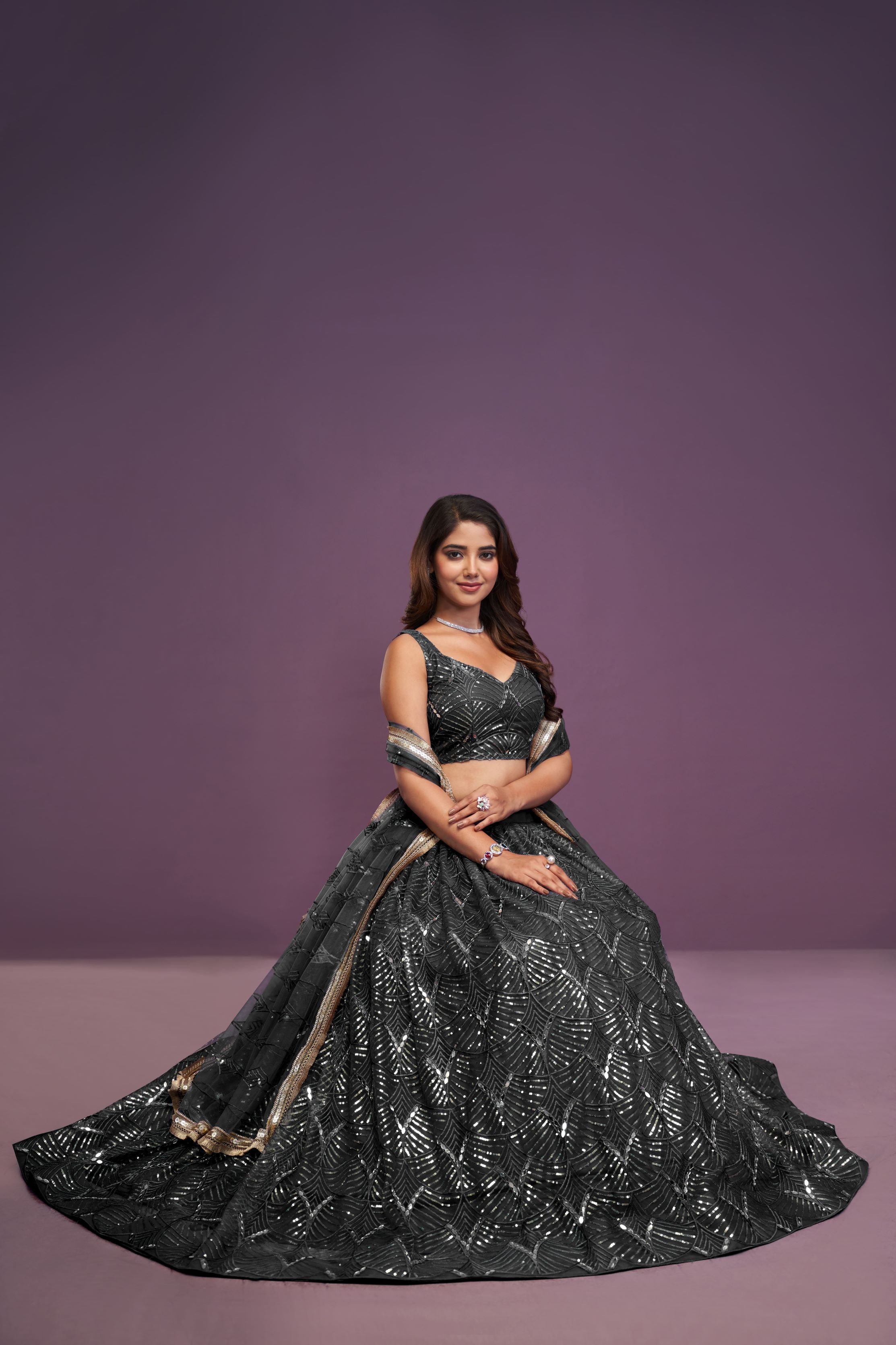 Black Butterfly Net real Mirror With Sequence Embroidery Work Lehenga Choli