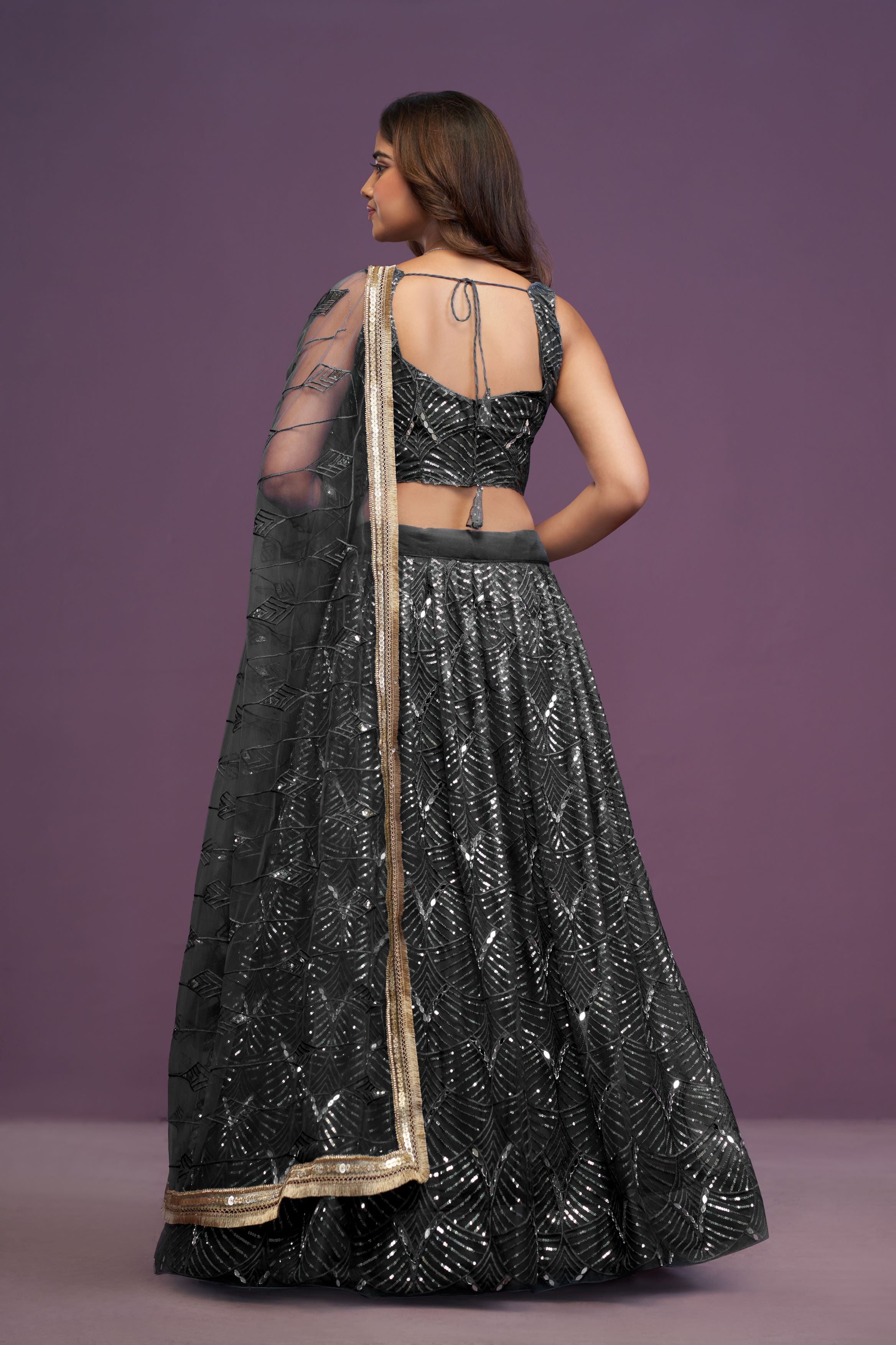 Black Butterfly Net real Mirror With Sequence Embroidery Work Lehenga Choli