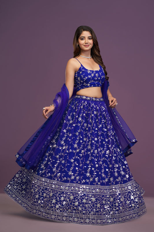 RoyalBlue  Georgette Sequence Embroidery Work Lehenga choli