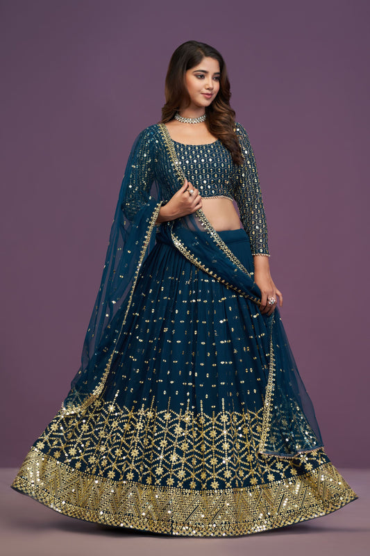 Blue Sequence Embroidery Work Lehenga Choli