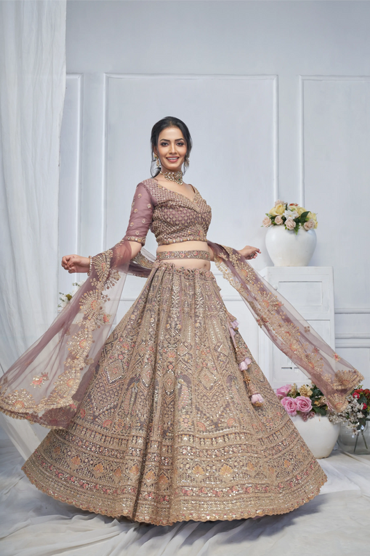 Royal Grandeur bridal  Purple Soft Net Lehenga