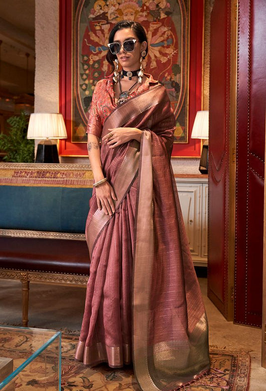 Maroon Woven Ethnic Sarees