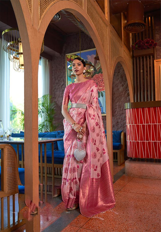  Light pink woven saree