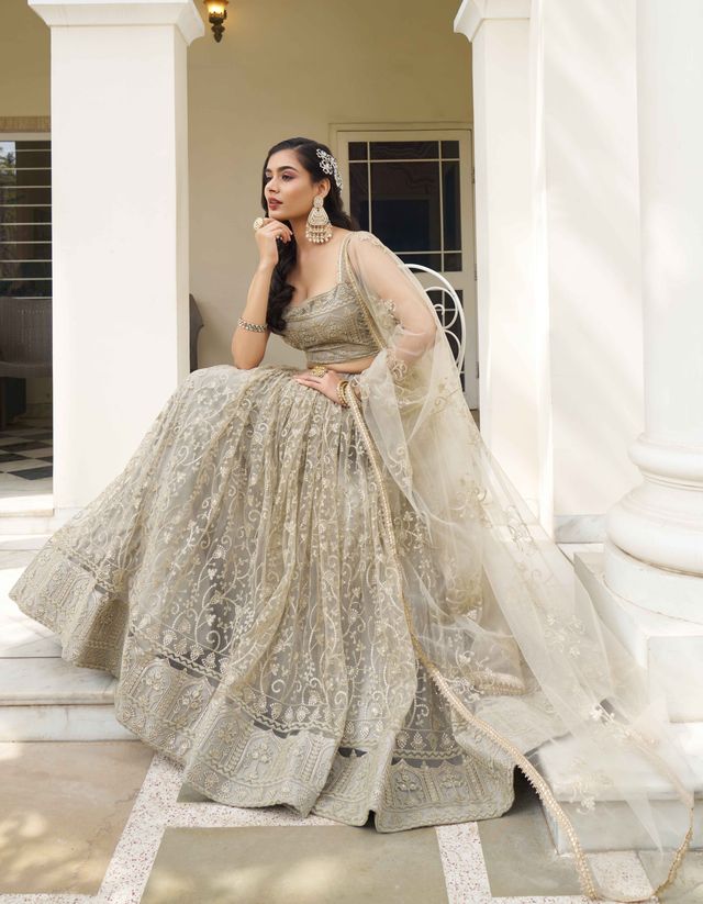 IVORY COLOR NET FABRIC LEHENGA CHOLI