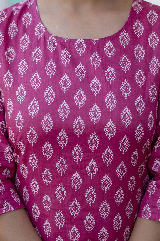 Women Pink Ethnic Printed Straight Kurta With Palazzo And Dupatta