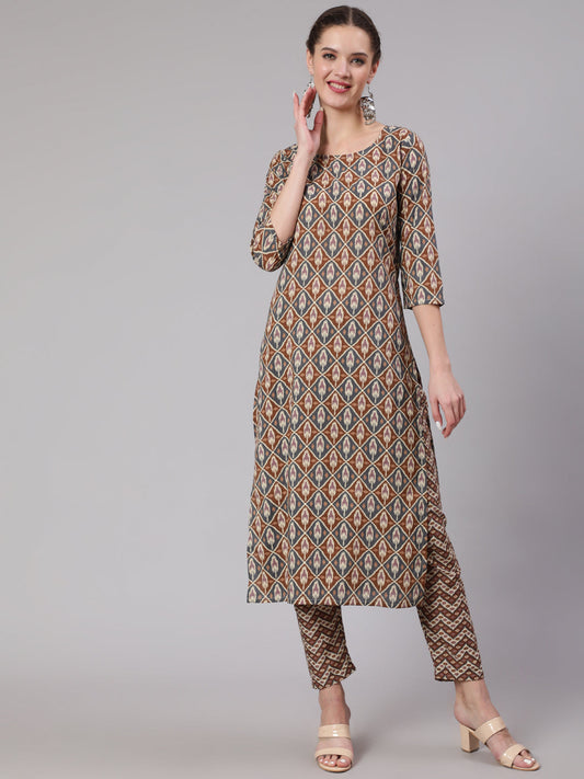 Women Multi Geometric Printed Straight Kurta With Palazzo