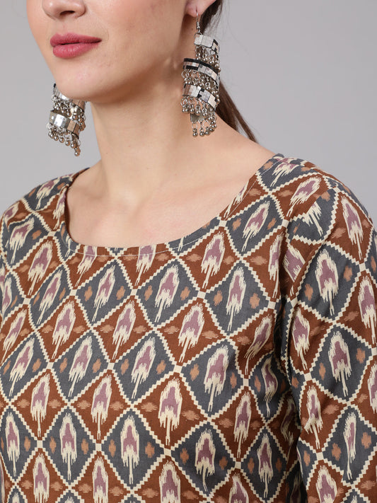 Women Multi Geometric Printed Straight Kurta With Palazzo