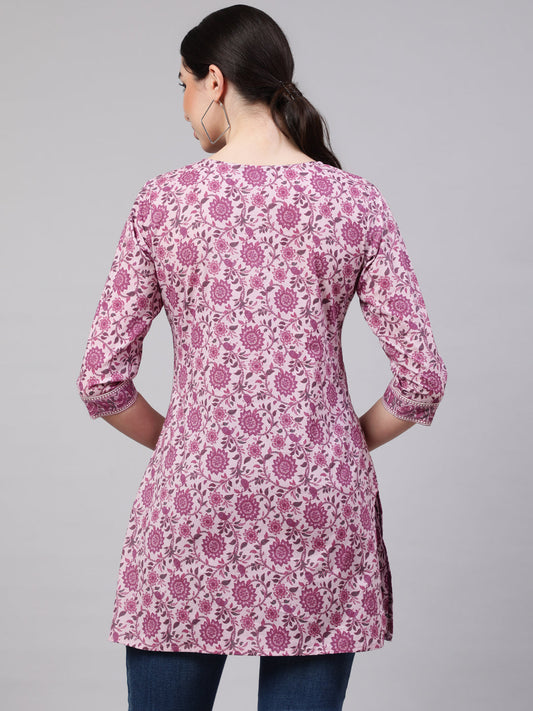 Women Pink Straight Tunic With Three Quarter Sleeves