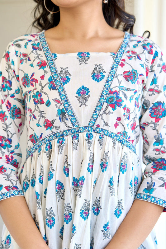 Women White Printed Flared Dress