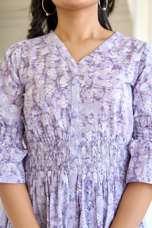 Women Purple Printed Flared Dress