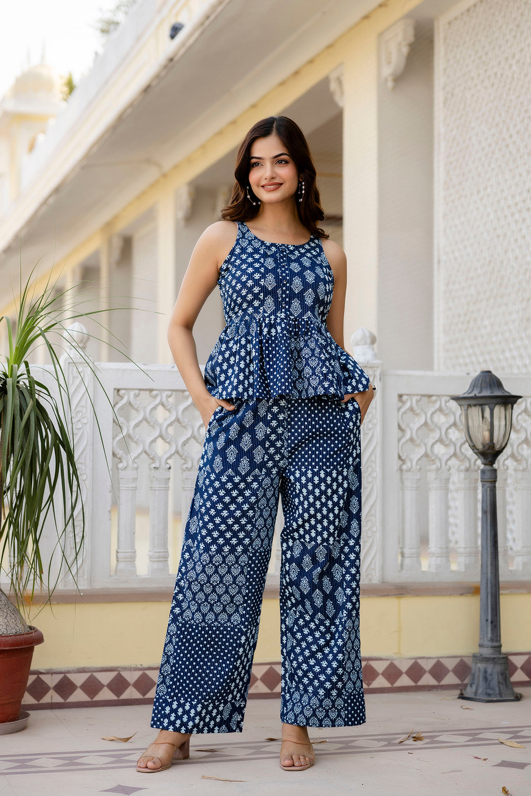 Women Navy Blue Printed Co-Ord Set
