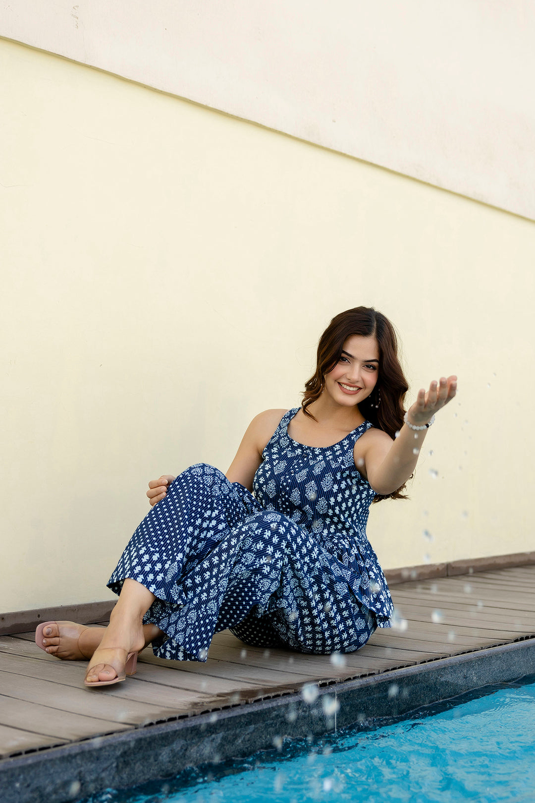 Women Navy Blue Printed Co-Ord Set