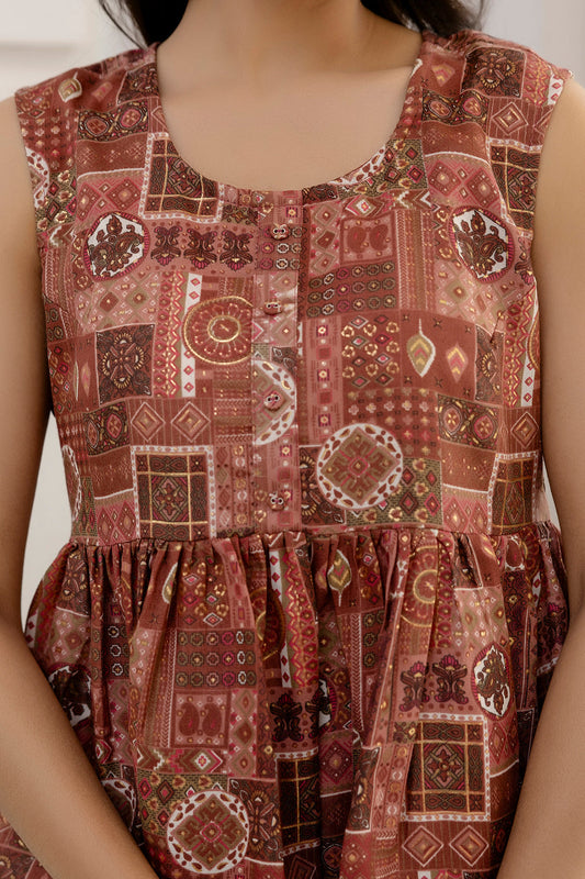 Women Mauve Printed Peplum Tunic