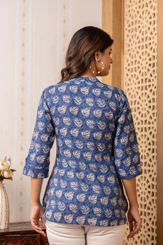 Women Blue Printed Straight Tunic