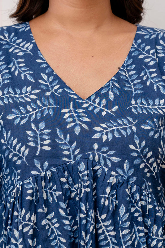 Women Navy Blue Printed V-Neck Peplum Tunic