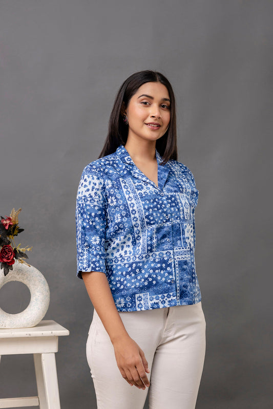 Women Blue Printed Straight Tunic