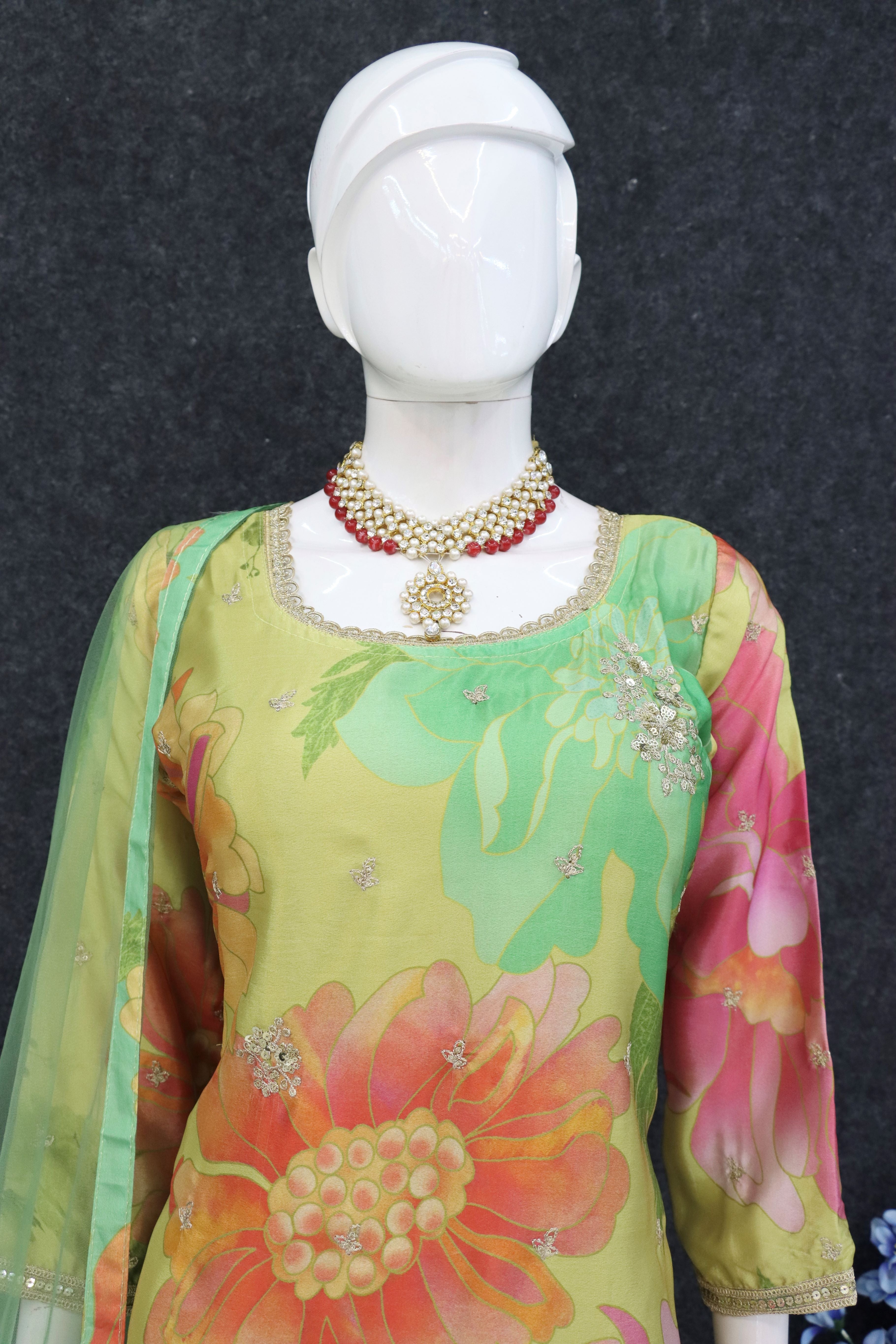 Yellow Party Wear Floral Printed Sharara Suit