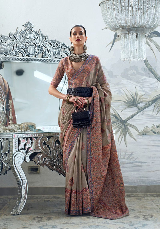  Light grey woven saree