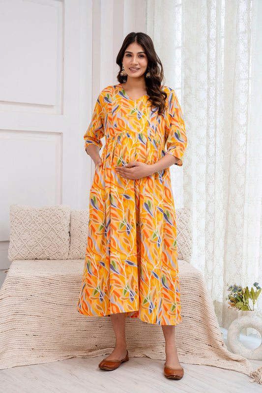 Fab Multicolor Printed Maternity Dress For Women