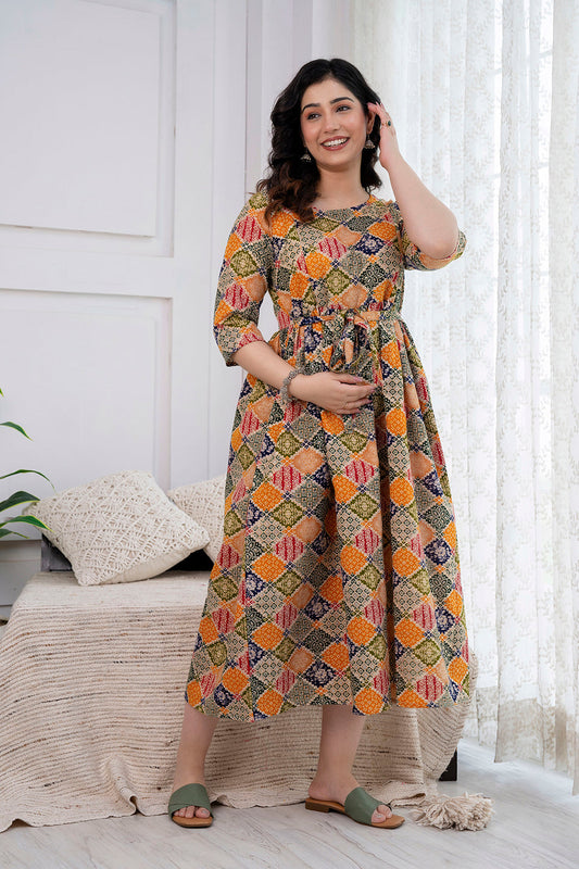 Multicolor Printed Maternity Dress For Women