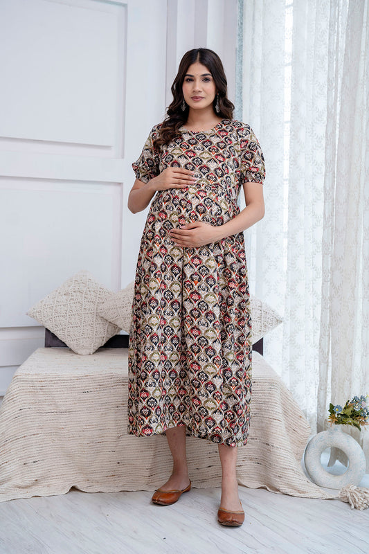 Fab Multi Printed Maternity Dress For Women