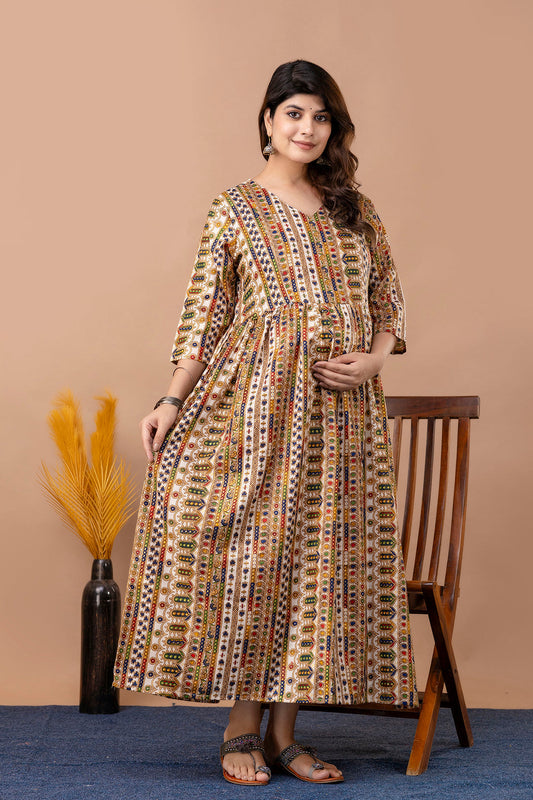 Fab Multi Printed Maternity Dress For Women