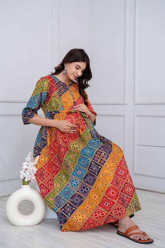 Fab Multi Printed Maternity Dress For Women