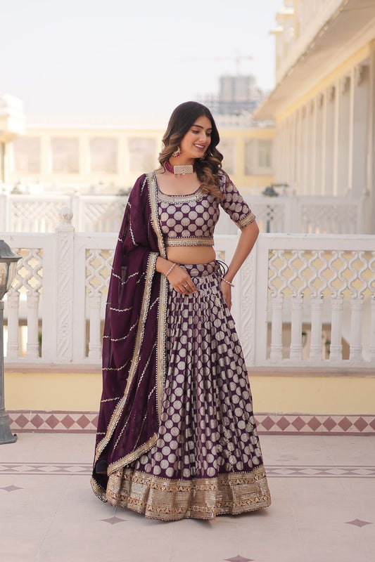 Purple Pure Viscose Jacquard with Embroidered Sequins work Lehenga Choli