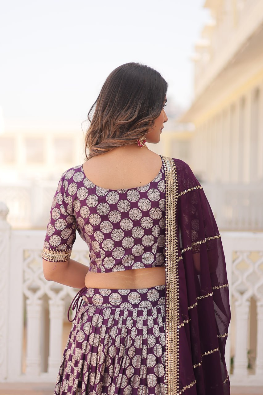 Purple Pure Viscose Jacquard with Embroidered Sequins work Lehenga Choli