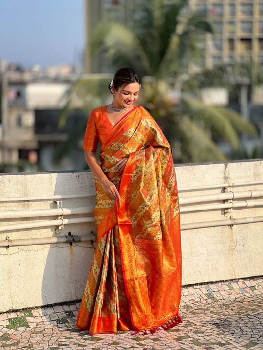 Red Color Dharmavaram Silk  Wevon Laheriya Meenakari Designer Traditional Heavy Rich Looks Saree