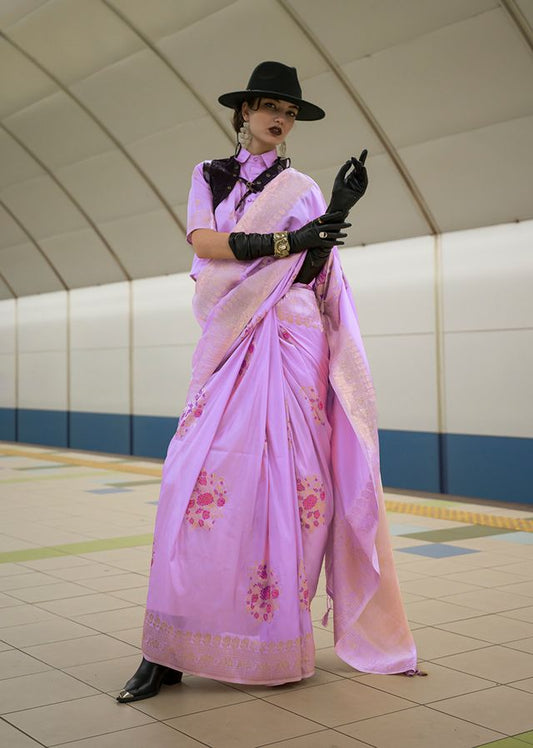 Lavender Woven Ethnic Sarees