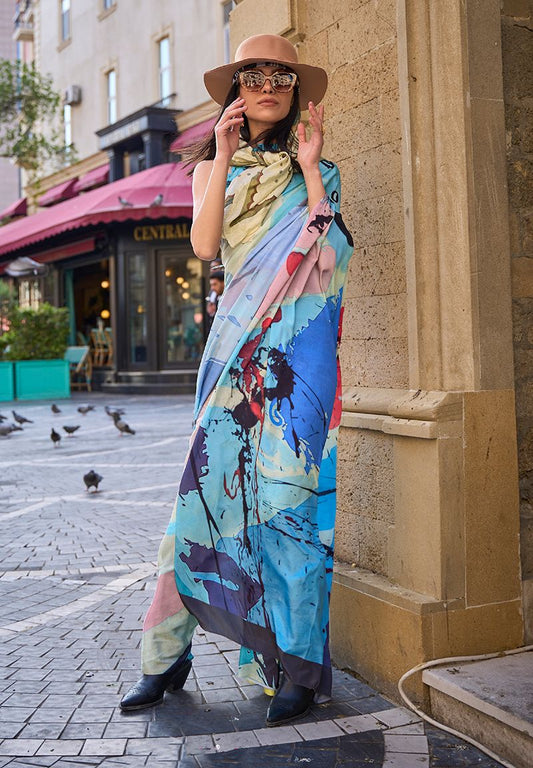 Multicolor abstract print saree