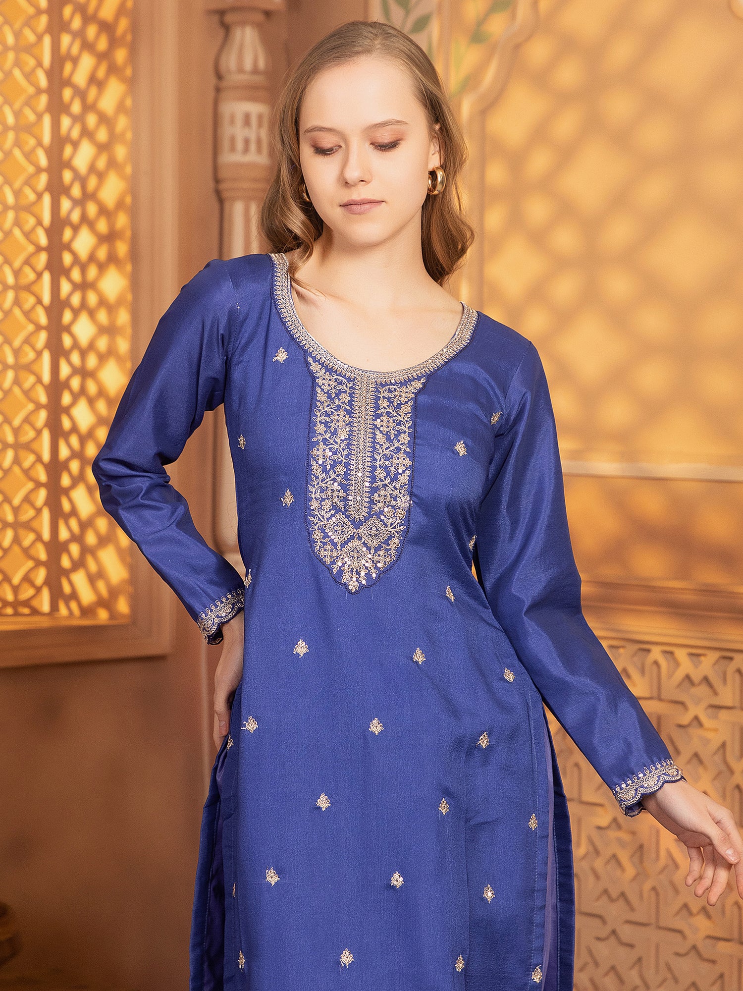 Latest Blue Georgette Straight Suit For Women Festive Wear